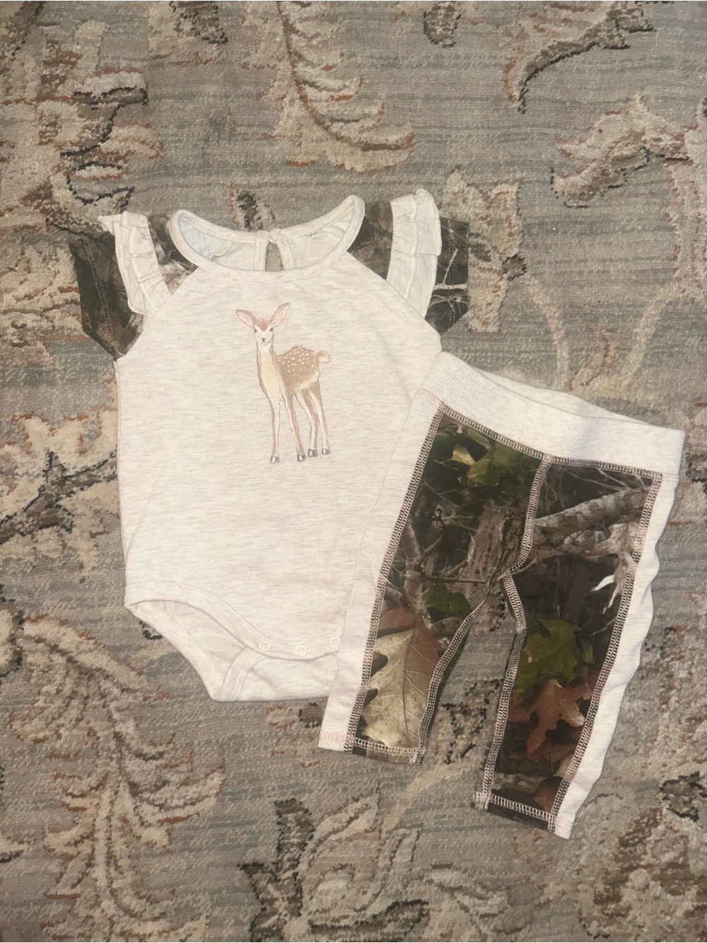 Bass Baby Deer Bodysuit with Green & Brown Camo Leggings